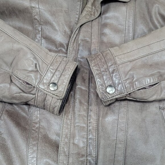 VTG Aggio Brown Genuine Soft Leather Full Zip Snap Pockets Bomber Jacket Large L - Picture 8 of 16
